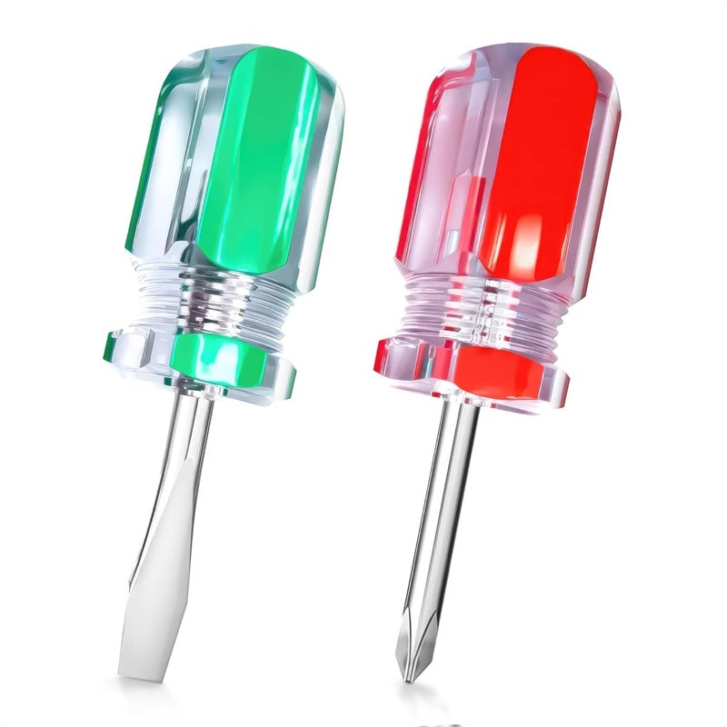 Reluen 2Pcs Flat & Cross Head Screwdrivers â€“ Mini Screwdriver Set â€“ Pocket Slotted & Cross Repair Tool â€“ Compact Magnetic Tip Hand Tools for Tight Spaces, DIY, Home, Car, Electronics, Great as Valentine Gift - Image 1